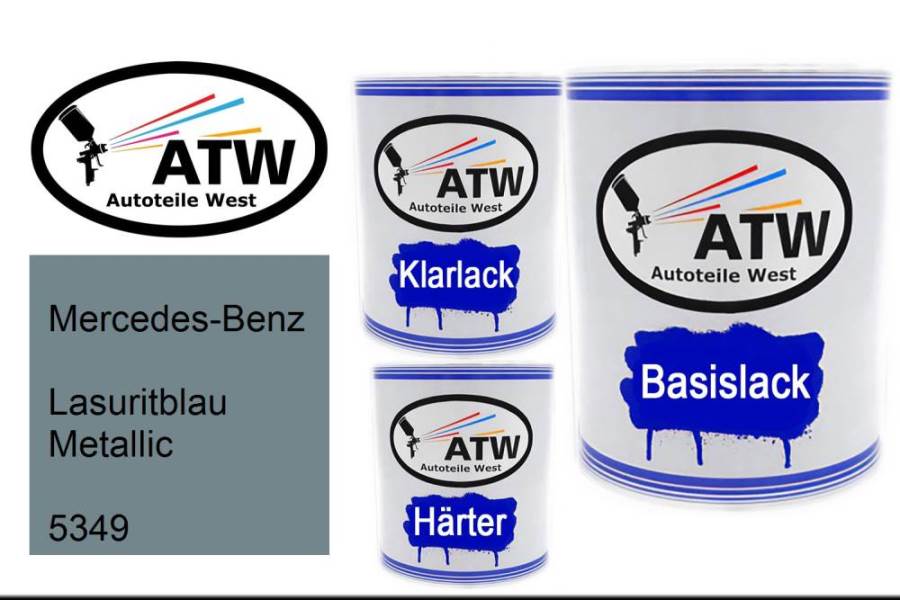 Mercedes-Benz, Lasuritblau Metallic, 5349: 1L Lackdose + 1L Klarlack + 500ml Härter - Set, von ATW Autoteile West.